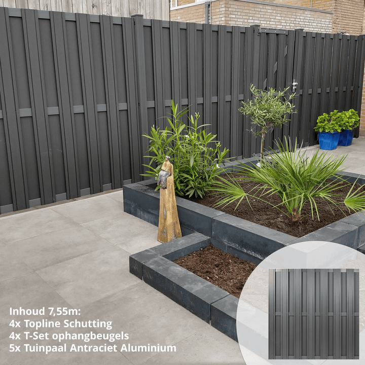 Topline schuttingpakket antraciet 7,55 meter – Design schuttingsysteem met robuuste uitstraling en duurzame afwerking
