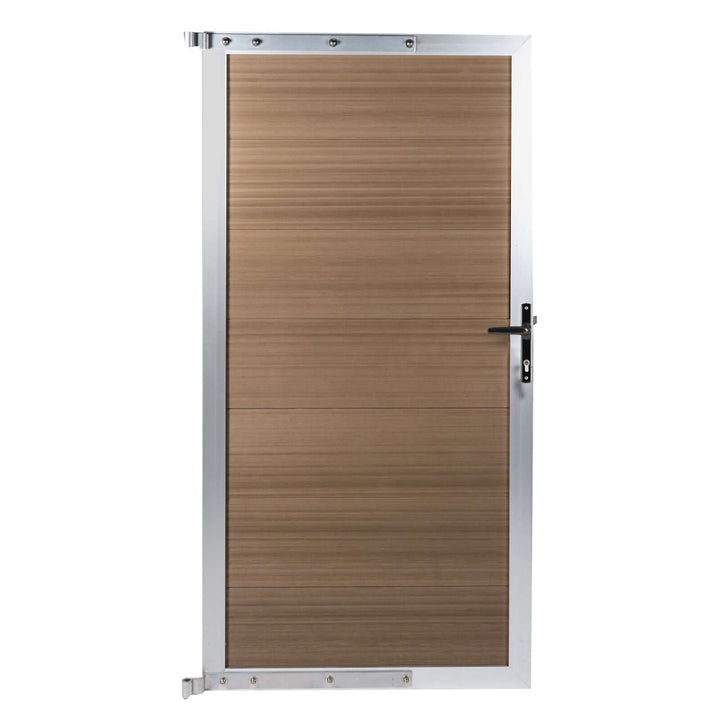 Modulaire tuindeur bruin 90x180 cm – Degelijke WPC tuindeur met aluminium frame voor montage in schuttingsystemen