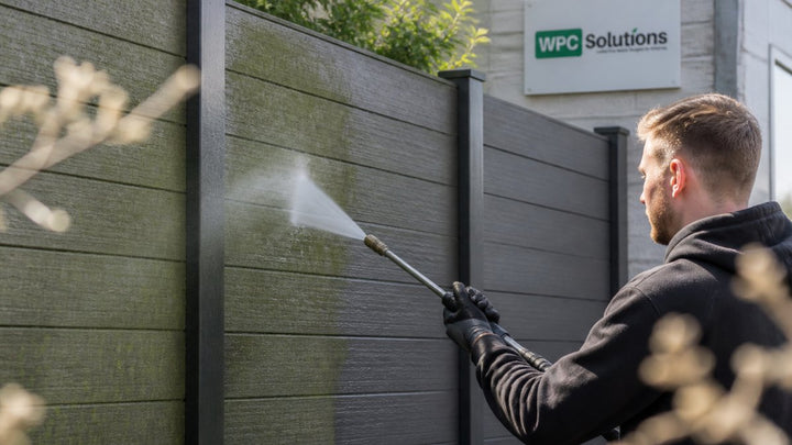 Composiet schutting schoonmaken: groene aanslag verwijderen