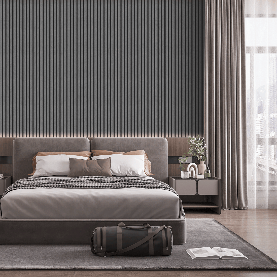 Akoestisch Wandpaneel Grijs Eiken - 260x60cm