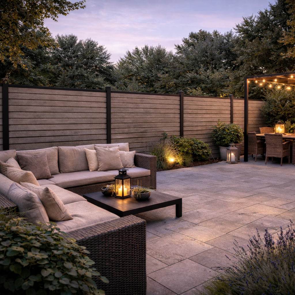 Composiet Schutting Rhombus Grijs Eiken - Exclusive