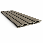 Losse composiet schuttingplank Rhombus in grijs eiken met holle kamers, schuin bovenaanzicht