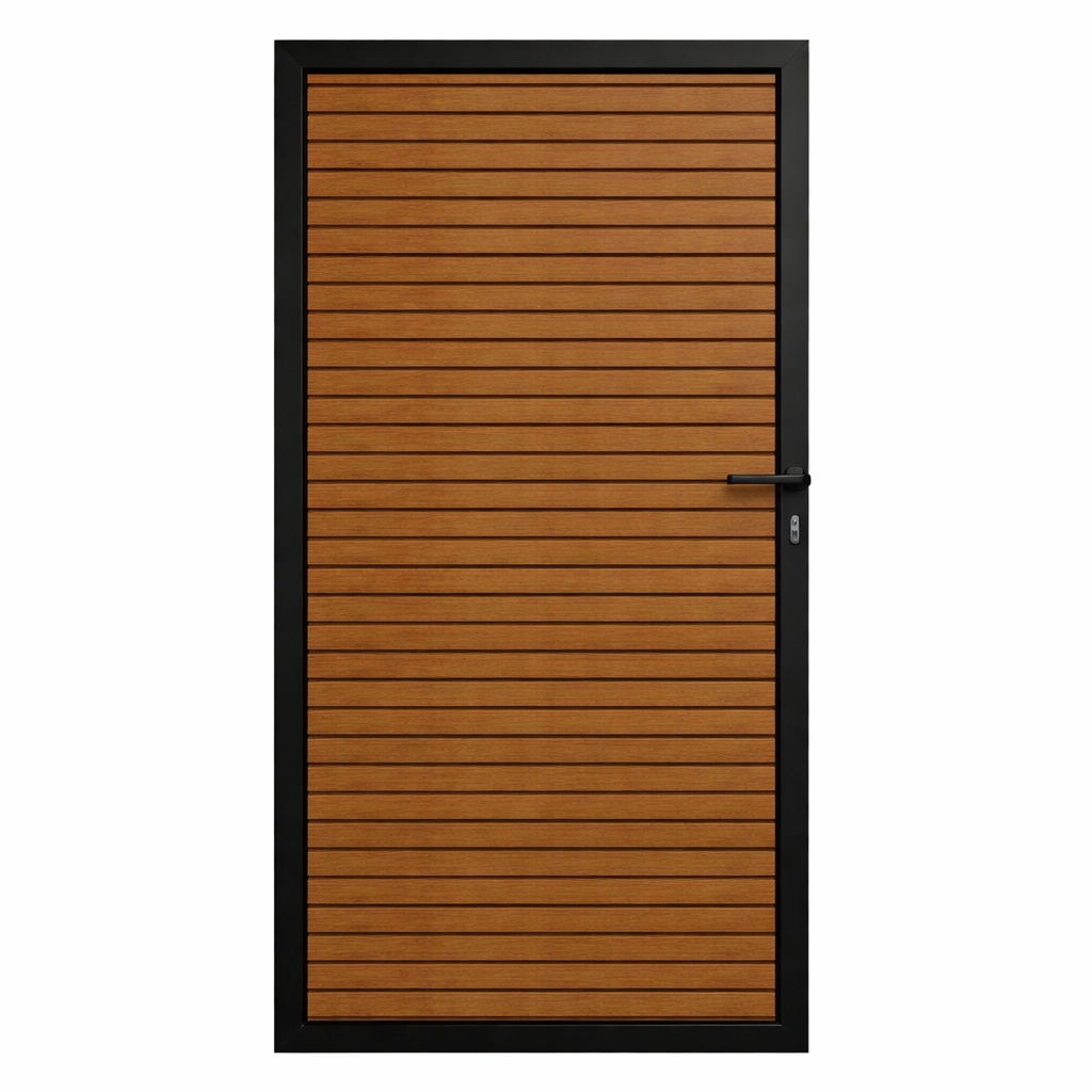 Composiet tuindeur van 180 x 100 cm met eiken rhombusplanken en aluminium frame