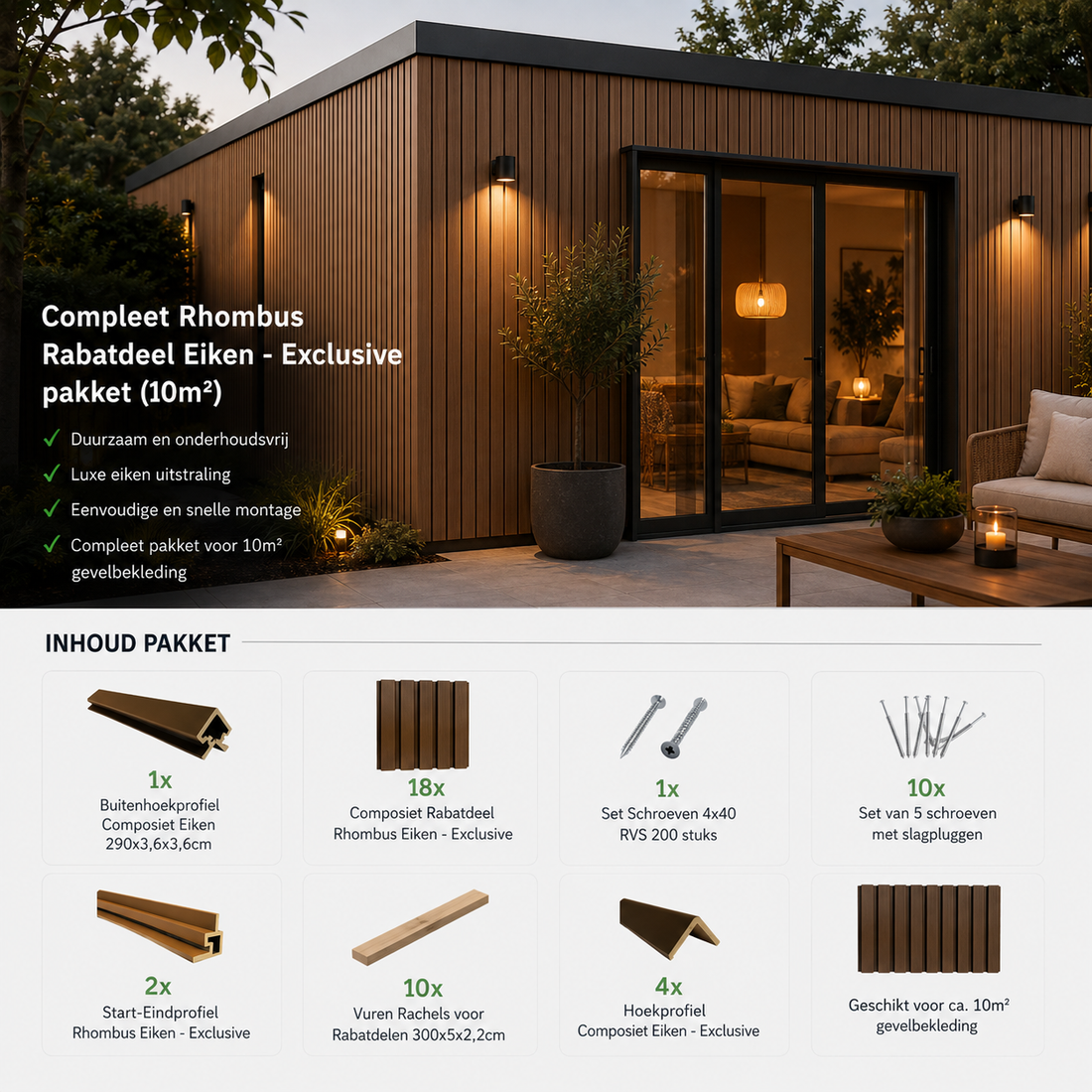 Compleet Rhombus Rabatdeel Eiken - Exclusive pakket (10m²)