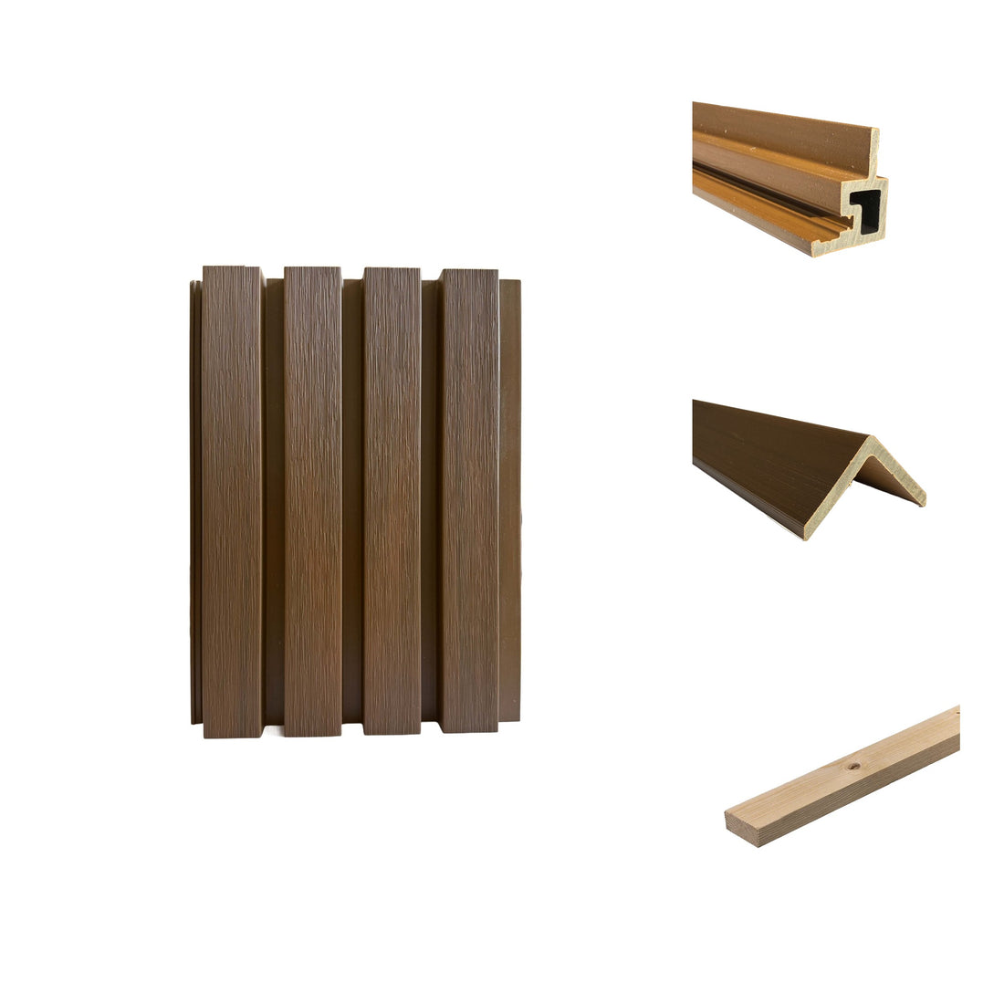 Composiet rabatdeel Rhombus Eiken met start-eindprofiel, hoekprofiel en rachel – rabatdelenpakket 15 m²