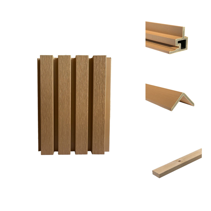 Composiet rabatdeel Rhombus Licht Eiken met start-eindprofiel, hoekprofiel en rachel – rabatdelenpakket 15 m²