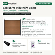 Inhoud all-in schuttingpakket Exclusive Houtnerf Eiken circa 7,55 m, 178 cm hoog: 4 schermen, 5 tuinpalen en 5 zakken snelbeton