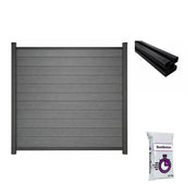 Composiet schutting Exclusive Houtnerf Grijs Eiken met tuinpaal en snelbeton – all-in schuttingpakket circa 7,55 m