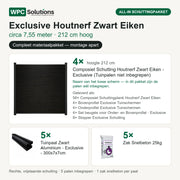 Inhoud all-in schuttingpakket Exclusive Houtnerf Zwart Eiken circa 7,55 m, 212 cm hoog: 4 schermen, 5 tuinpalen en 5 zakken snelbeton