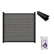 Composiet schutting Exclusive Rhombus Grijs Eiken met tuinpaal en snelbeton – all-in schuttingpakket circa 7,35 m