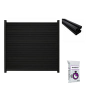 Composiet schutting Exclusive Rhombus Zwart Eiken met tuinpaal en snelbeton – all-in schuttingpakket circa 7,35 m