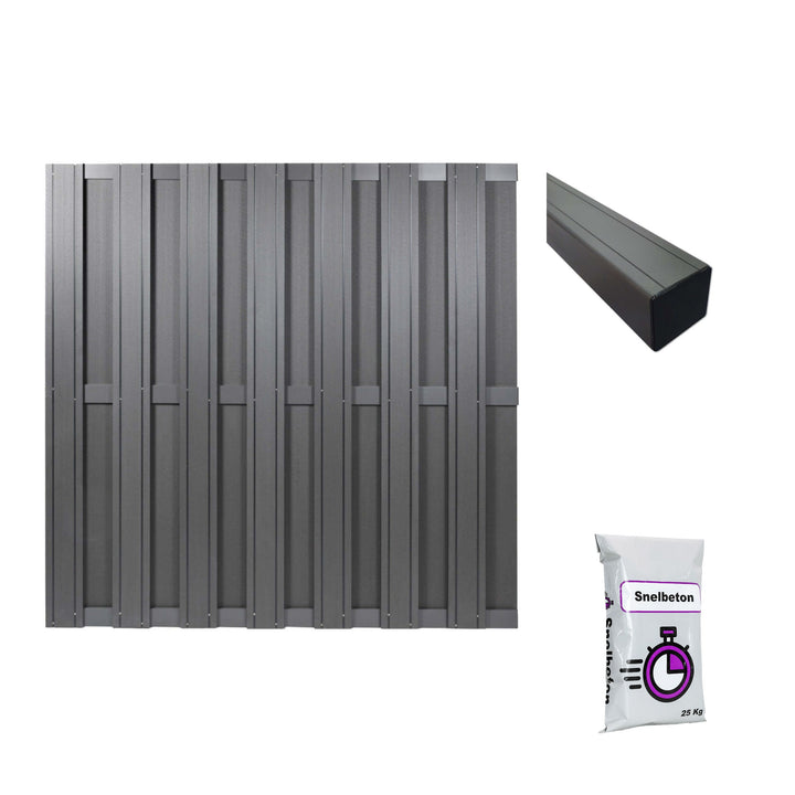 Composiet schutting Topline Antraciet met tuinpaal en snelbeton – all-in schuttingpakket circa 5,68 m