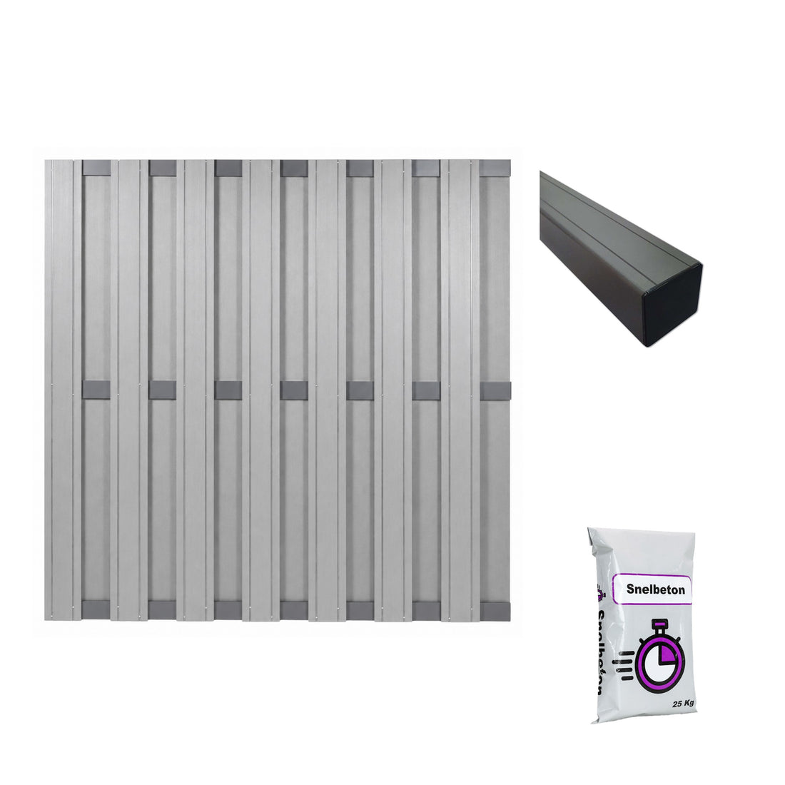 Composiet schutting Topline Grijs met tuinpaal en snelbeton – all-in schuttingpakket circa 7,55 m