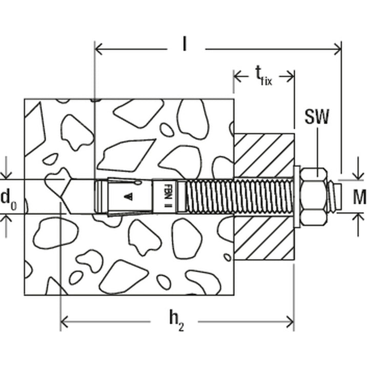 Steel quick-build anchor 12/30 M12x104